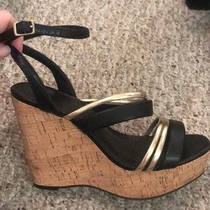 Aldo Black Cork Wedge with Gold Detail